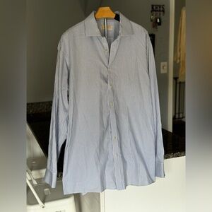 Michael Kors Mens Shirt Sz 18/Tall - Blue White Stripe Long Sleeve Button down